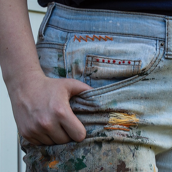 Hand Embroidered Jeans - Picture 1 of 8
